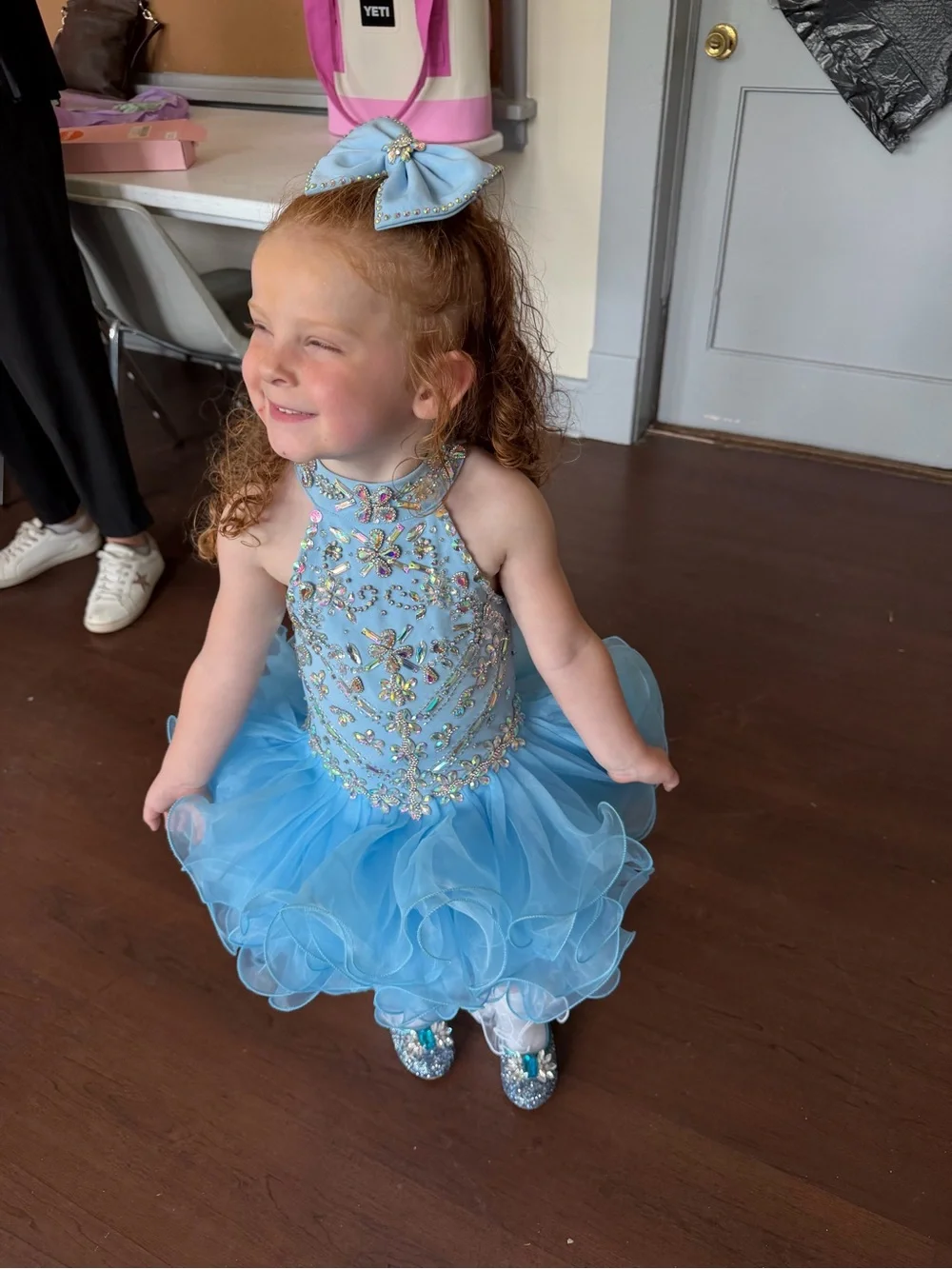 Light Blue Sparkle Tulle Girls' Costume Dress with Bow